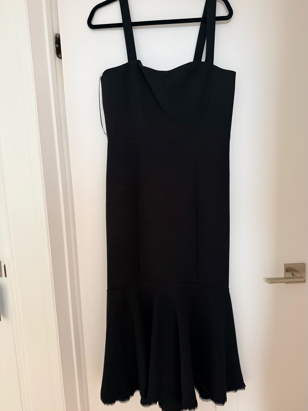 Zara Black Fitted Midi Dress with Fluted Hem